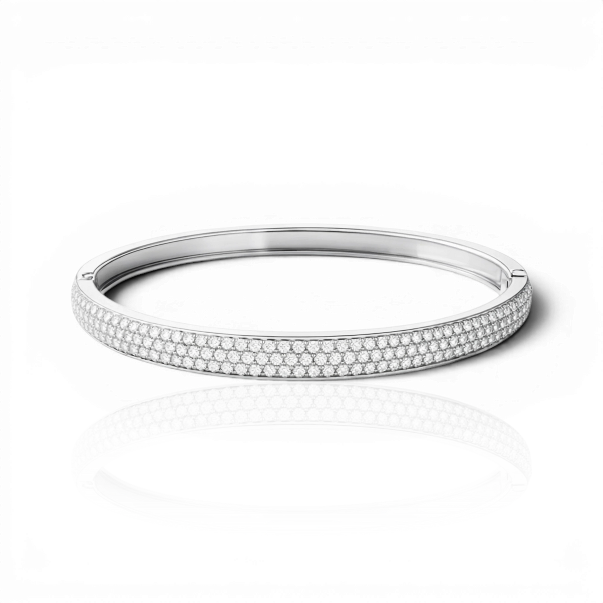 Pavé hinged oval bangle bracelet, moissanite stones in 18K White Gold Vermeil