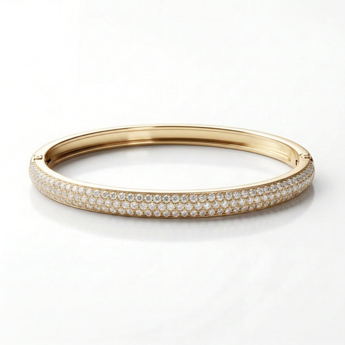 Pavé hinged oval bangle bracelet, moissanite stones in 18K Yellow Gold Vermeil