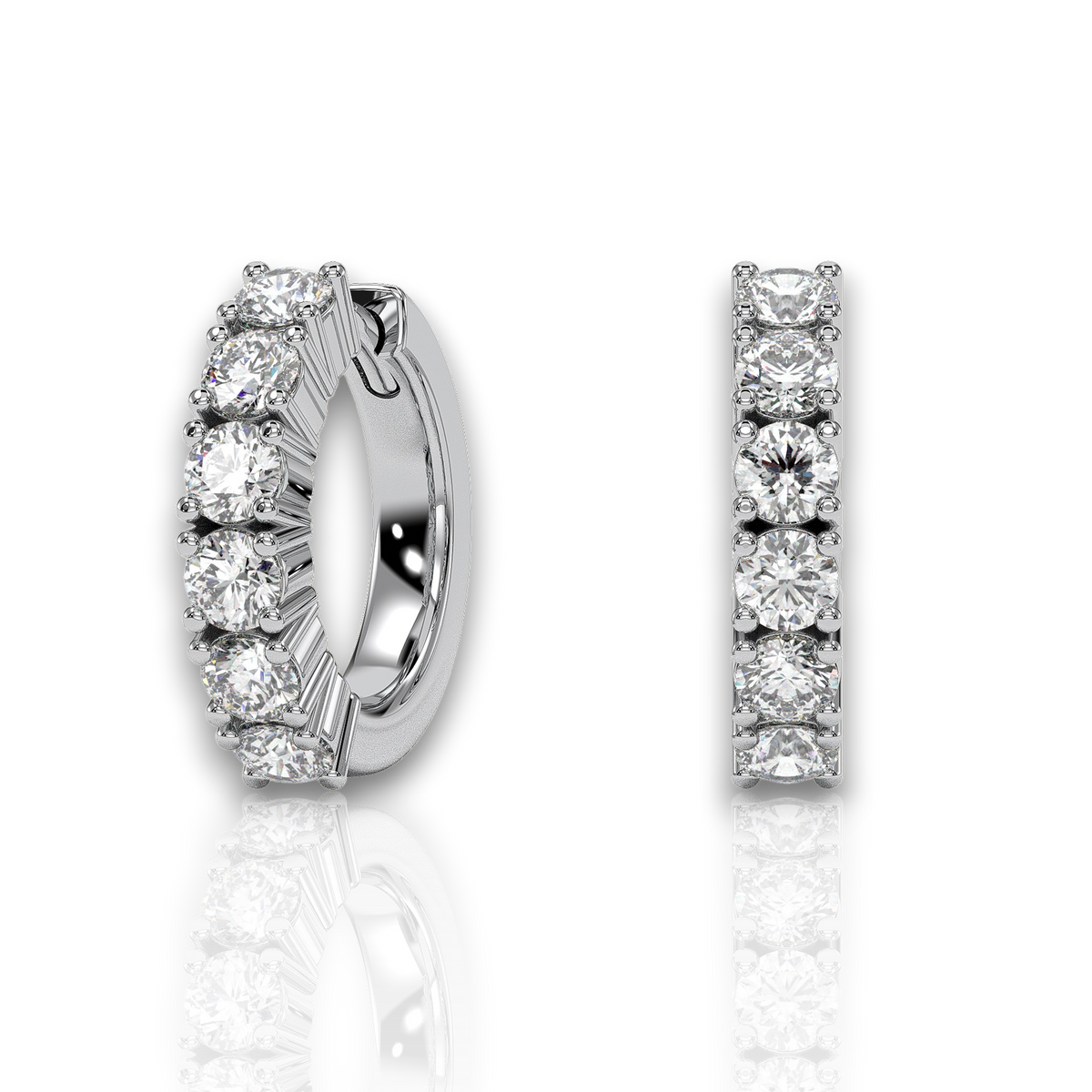 Single-row pavé huggie hoop earrings, moissanite stones in 18K White Gold Vermeil