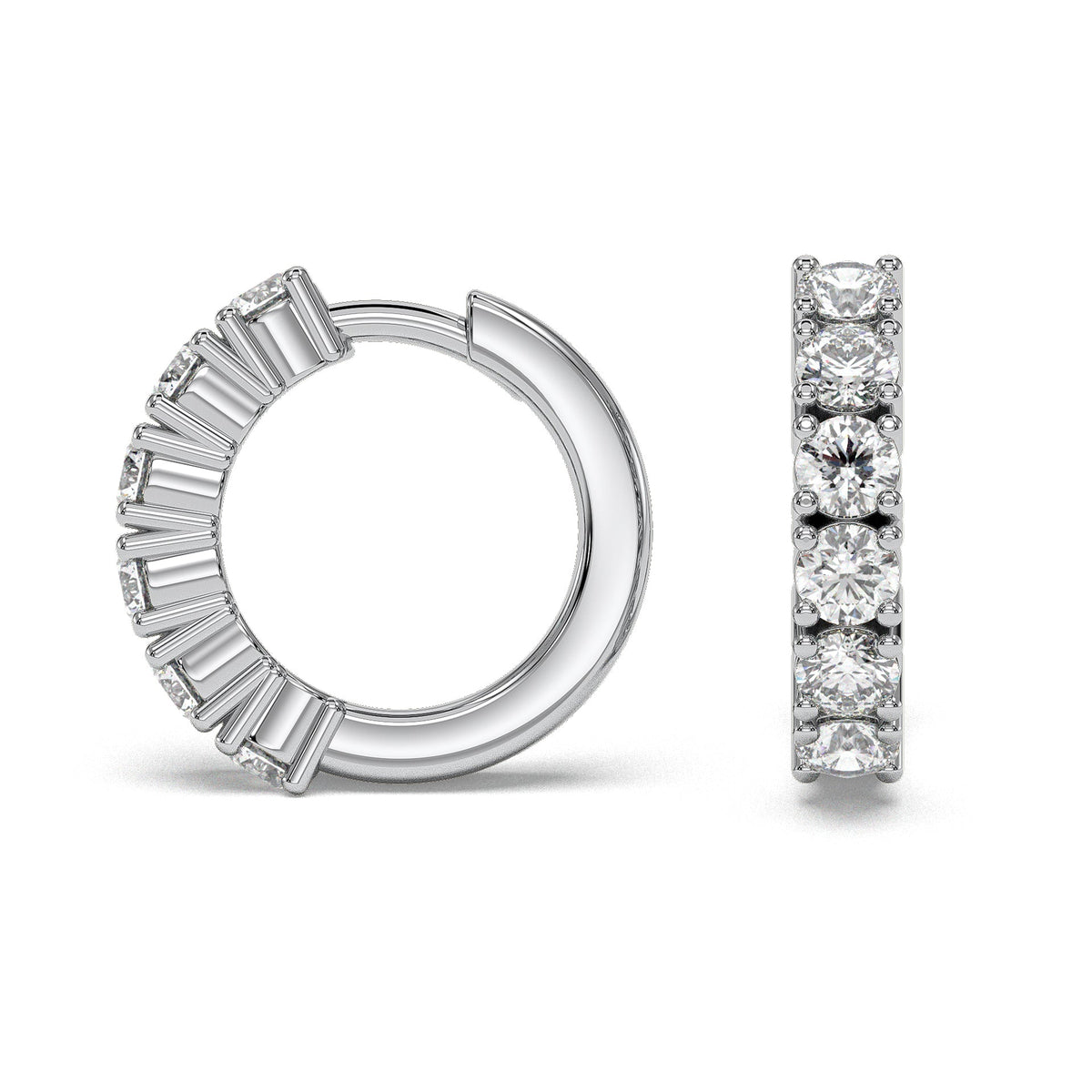 Single-row pavé huggie hoop earrings, moissanite stones in 18K White Gold Vermeil