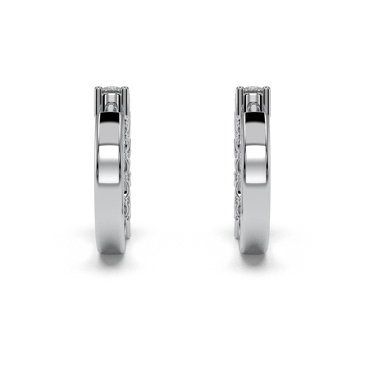 Single-row pavé huggie hoop earrings, moissanite stones in 18K White Gold Vermeil