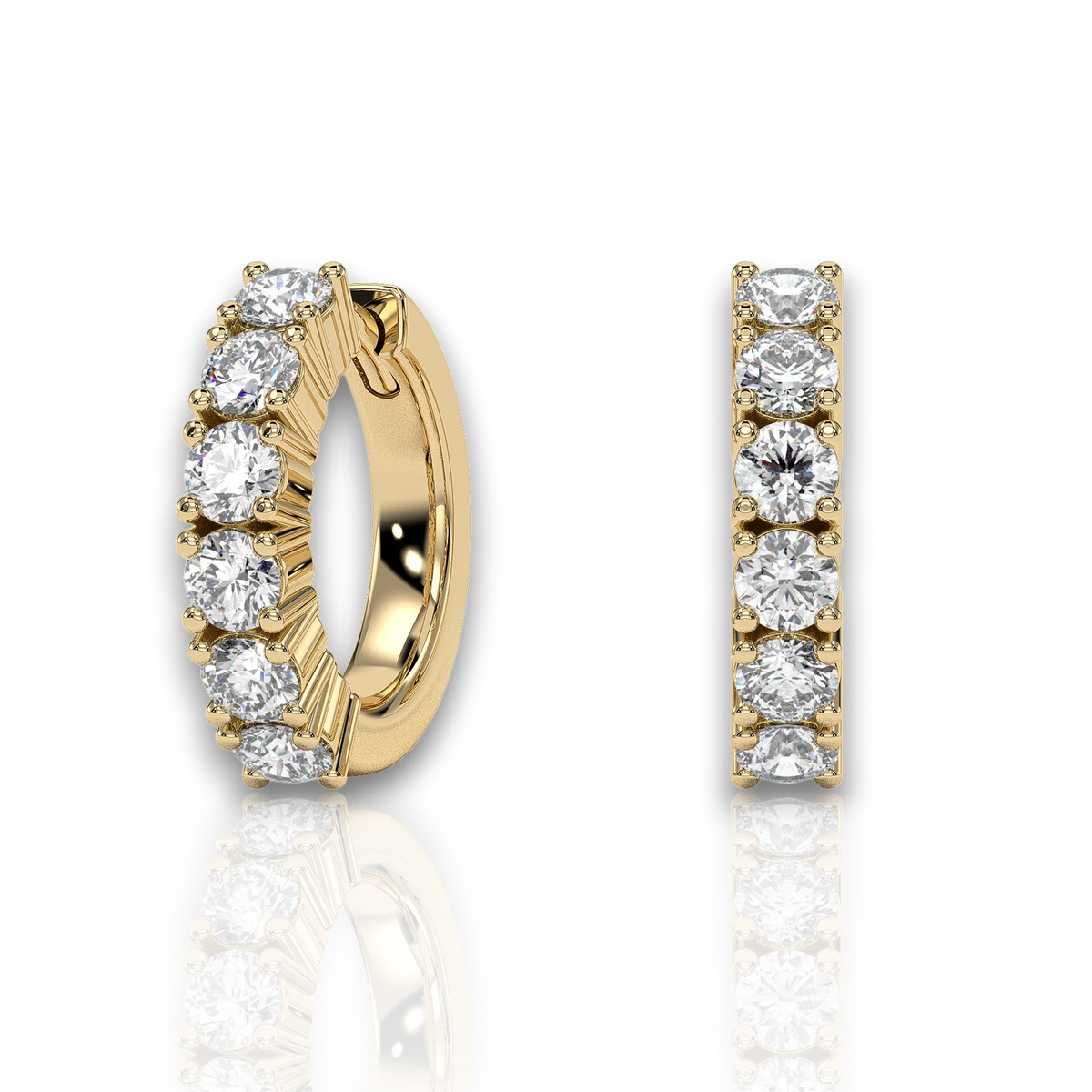 Single-row pavé huggie hoop earrings, moissanite stones in 18K Yellow Gold Vermeil