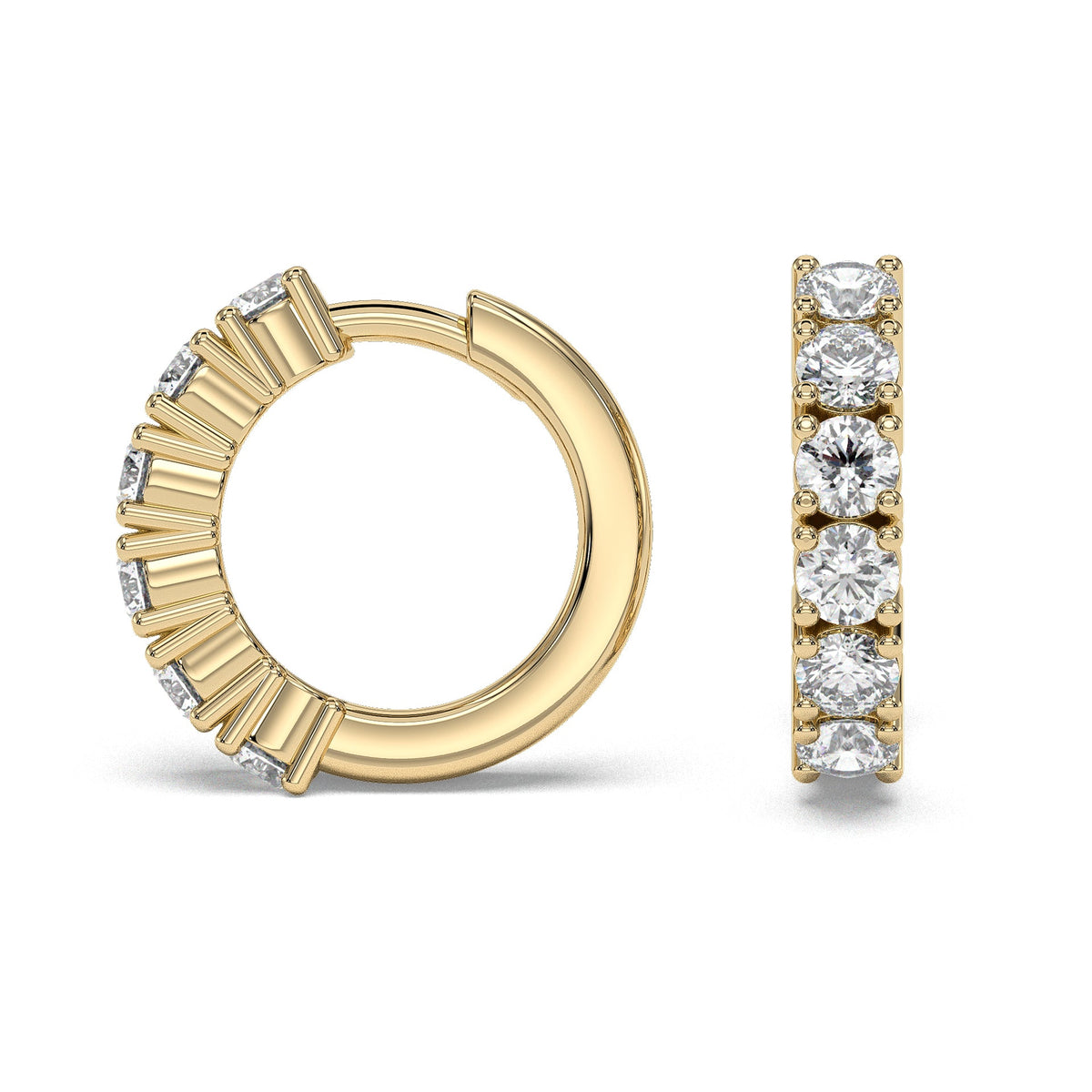 Single-row pavé huggie hoop earrings, moissanite stones in 18K Yellow Gold Vermeil