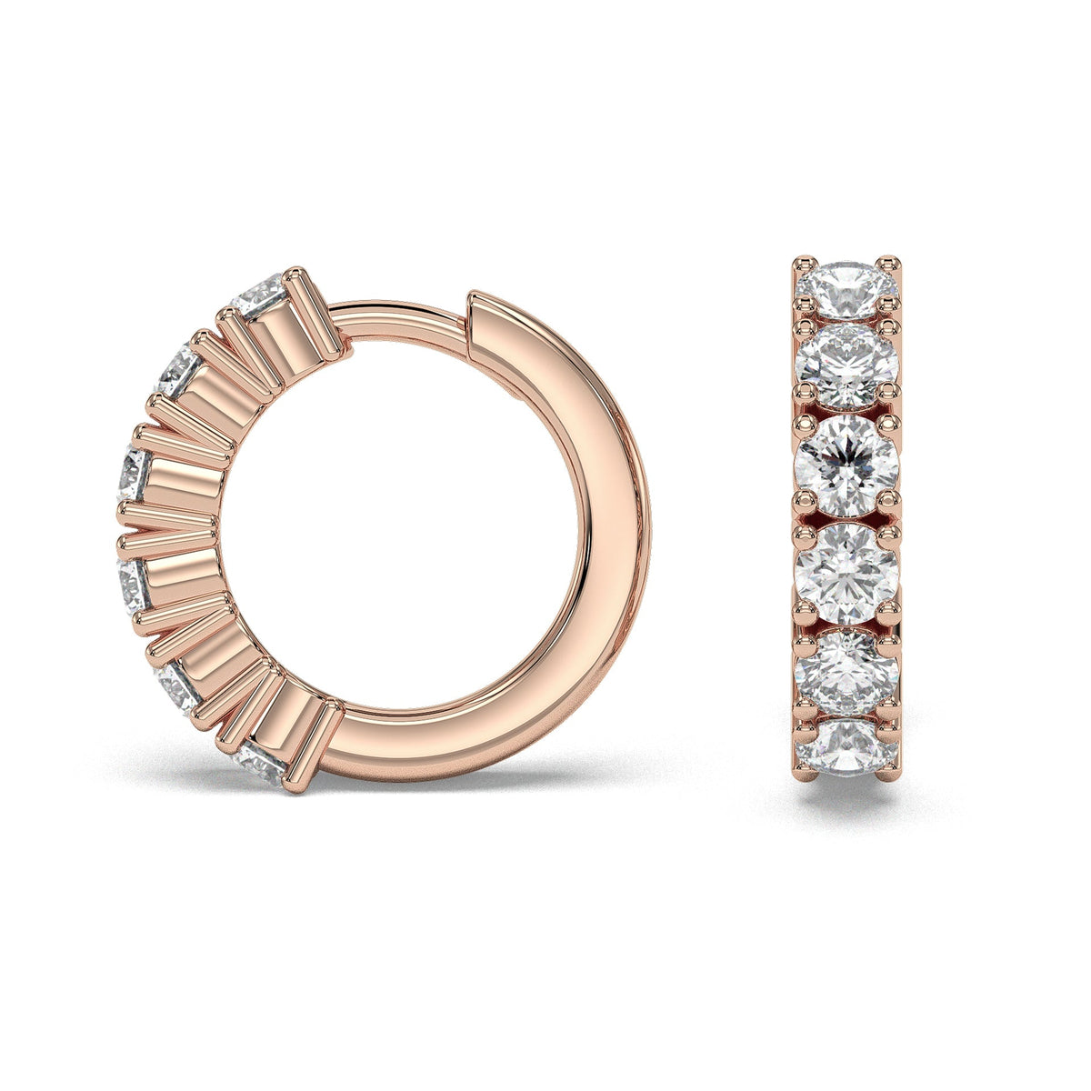 Single-row pavé huggie hoop earrings, moissanite stones in 18K Rose Gold Vermeil