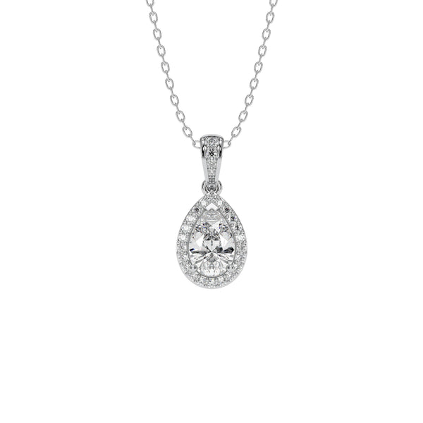 Pear Moissanite Halo Pendant Necklace – Ophélie