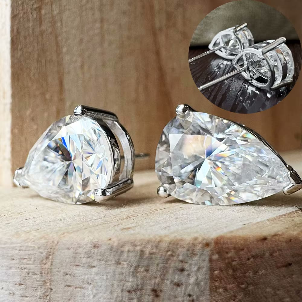 Pear Moissanite Stud Earrings – Capucine, styled