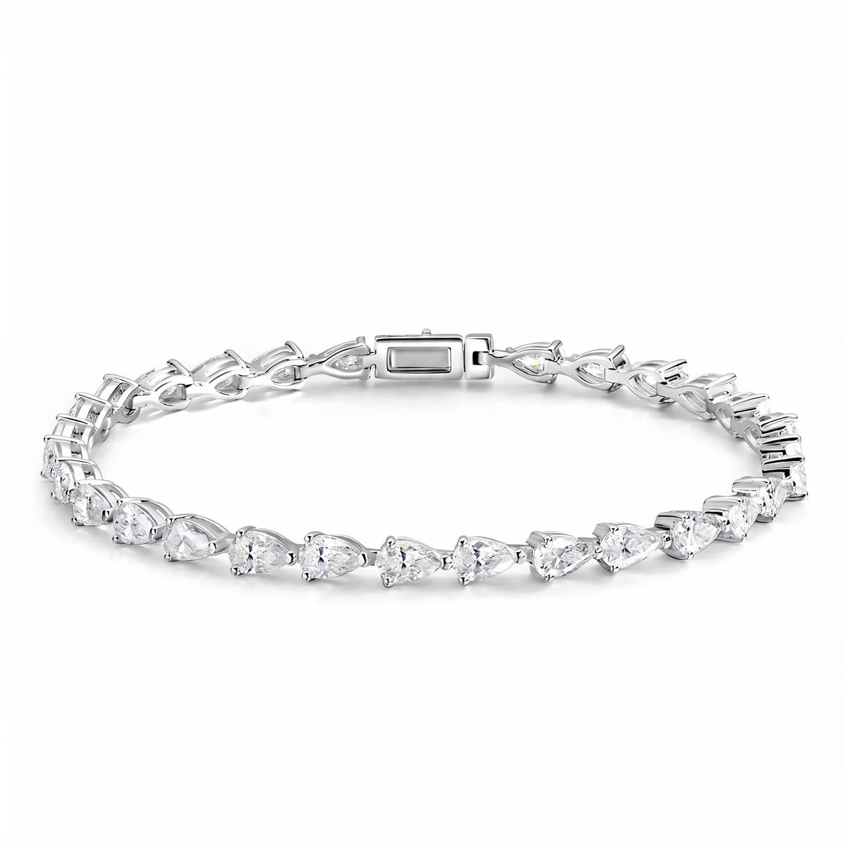 Pear Moissanite Tennis Bracelet – Blanche in 18K White Gold Vermeil