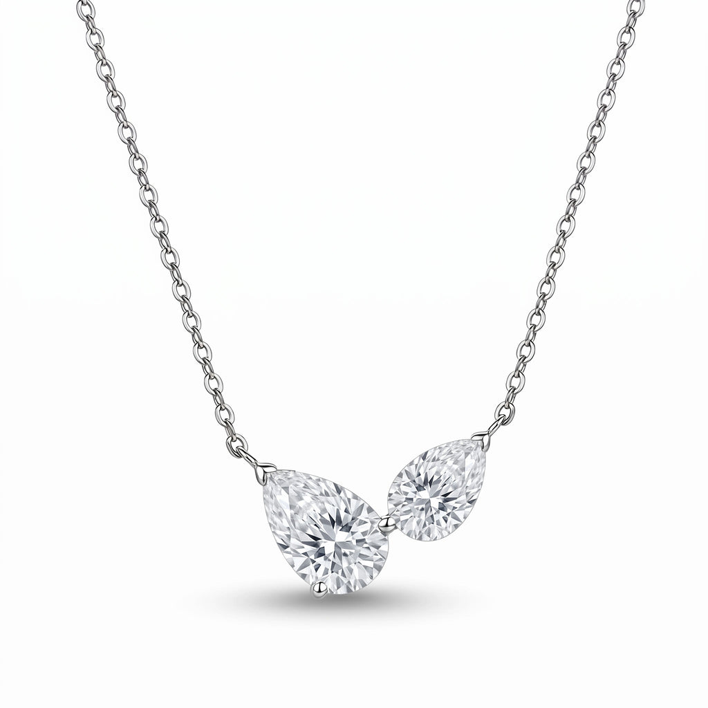 Pear Moissanite Toi et Moi Pendant Necklace – Céleste in 18K White Gold Vermeil