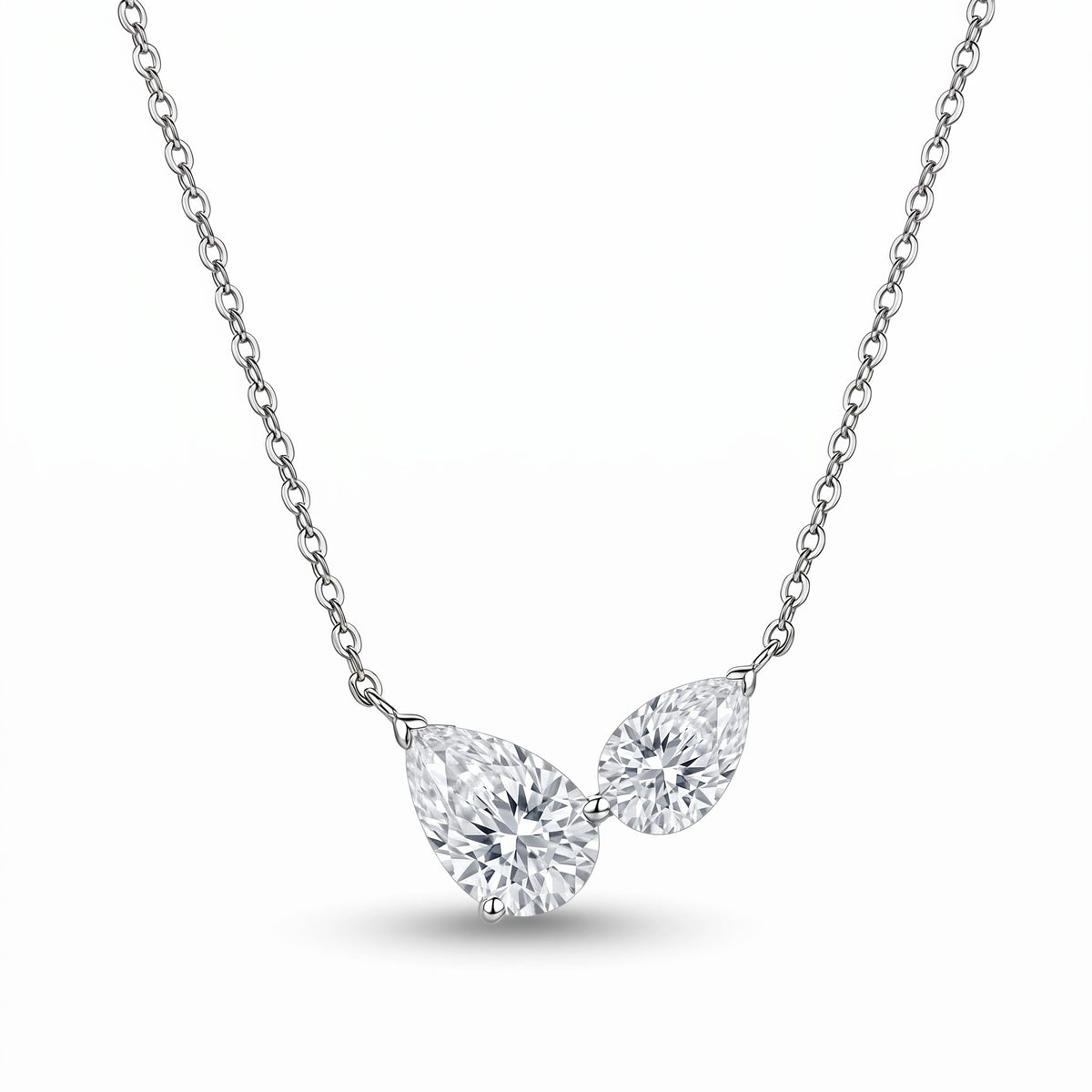 Pear Moissanite Toi et Moi Pendant Necklace – Céleste in 18K White Gold Vermeil