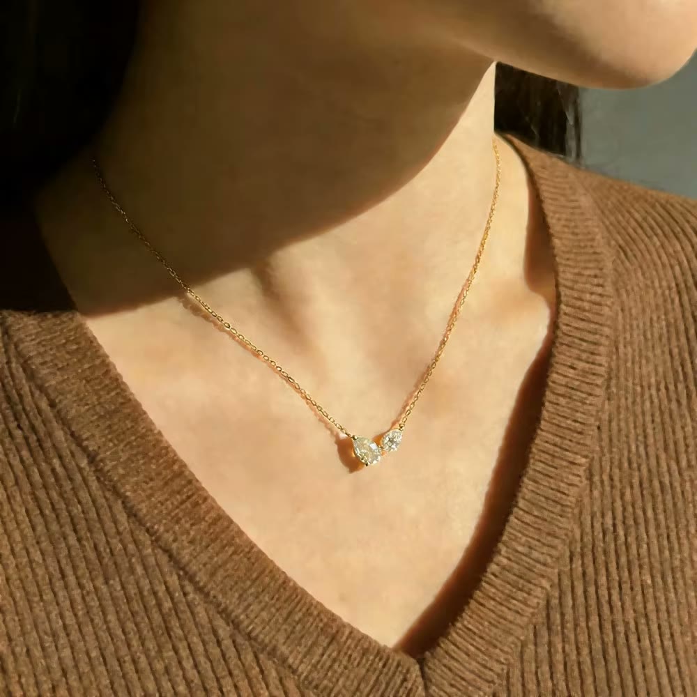 Pear Moissanite Toi et Moi Pendant Necklace – Céleste, styled