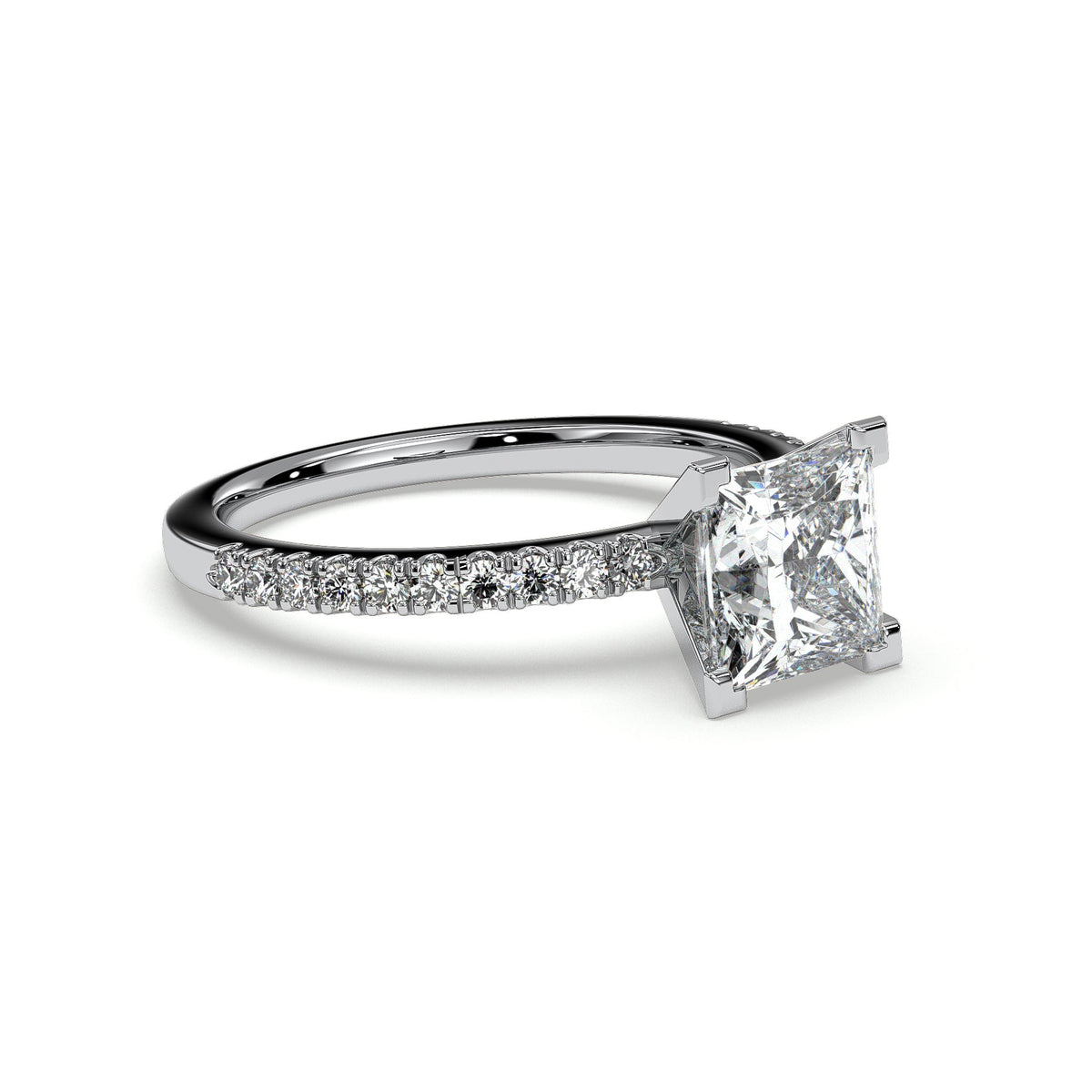 Princess-cut pavé engagement ring, moissanite stones in 18K White Gold Vermeil
