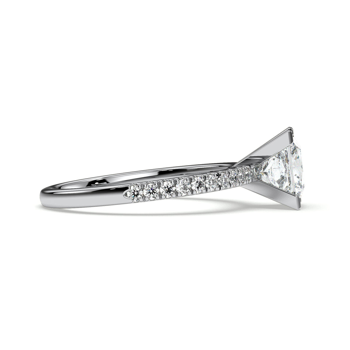 Princess-cut pavé engagement ring, moissanite stones in 18K White Gold Vermeil