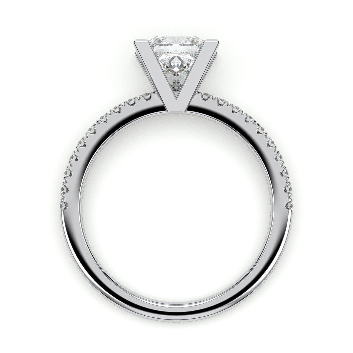 Princess-cut pavé engagement ring, moissanite stones in 18K White Gold Vermeil