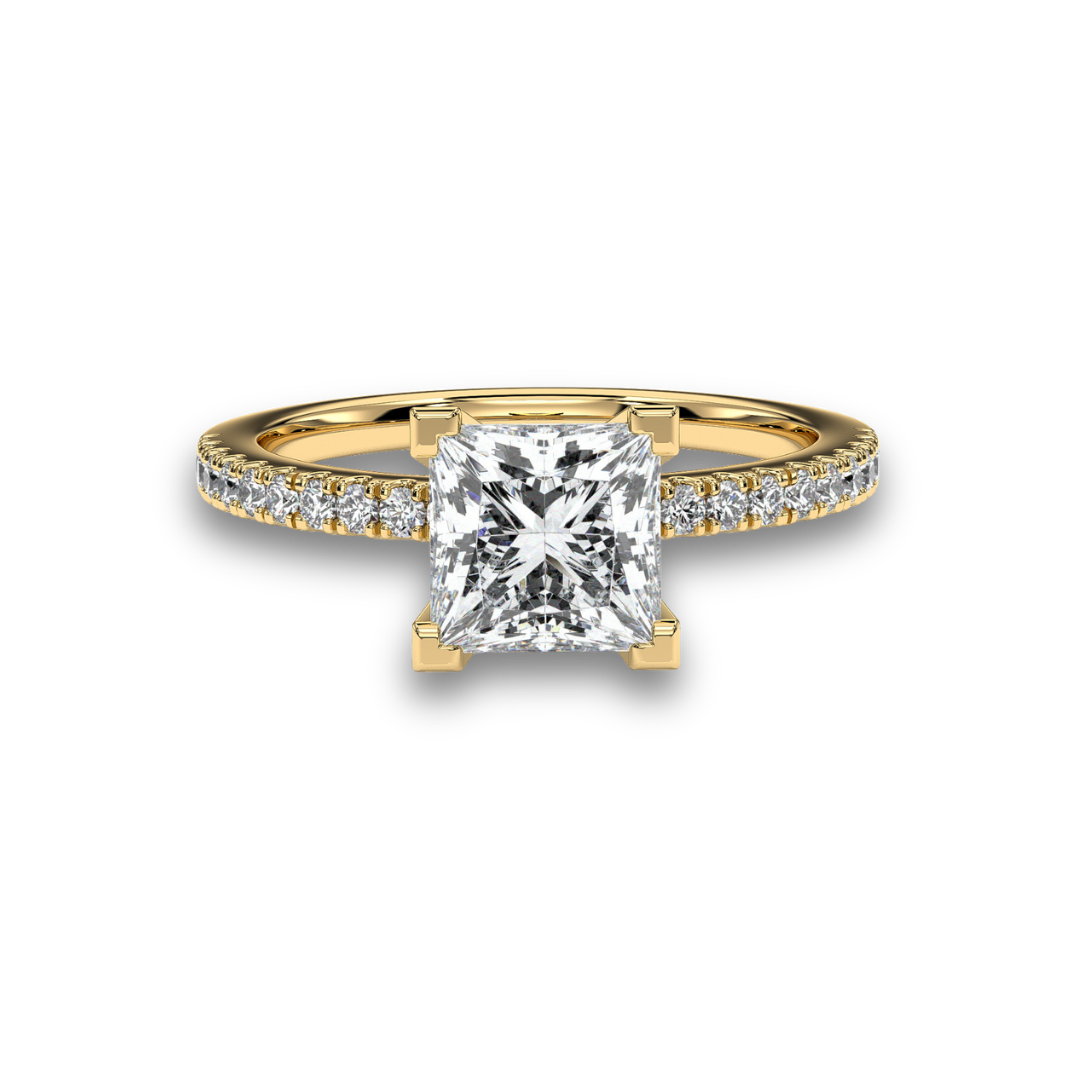 Princess-cut pavé engagement ring, moissanite stones in 18K Yellow Gold Vermeil