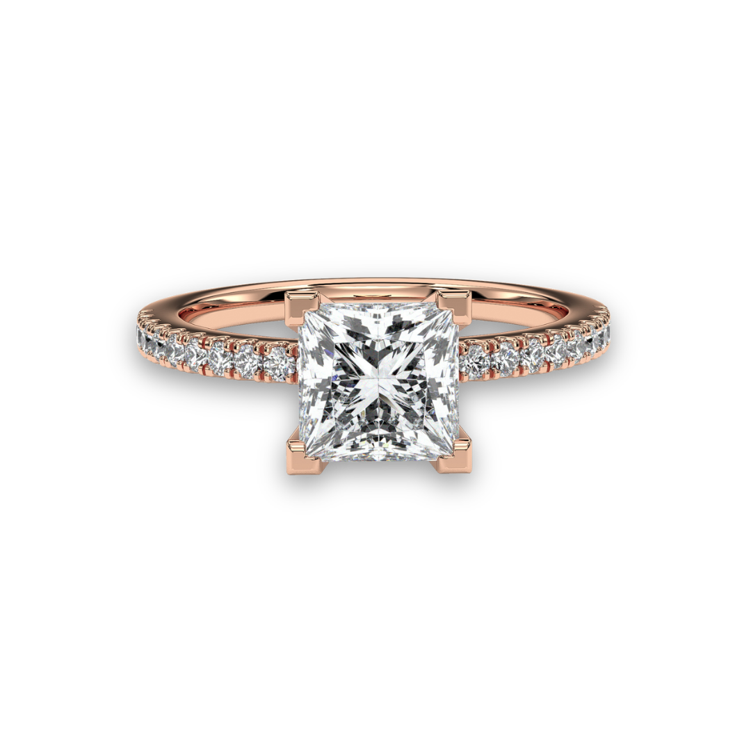 Princess-cut pavé engagement ring, moissanite stones in 18K Rose Gold Vermeil