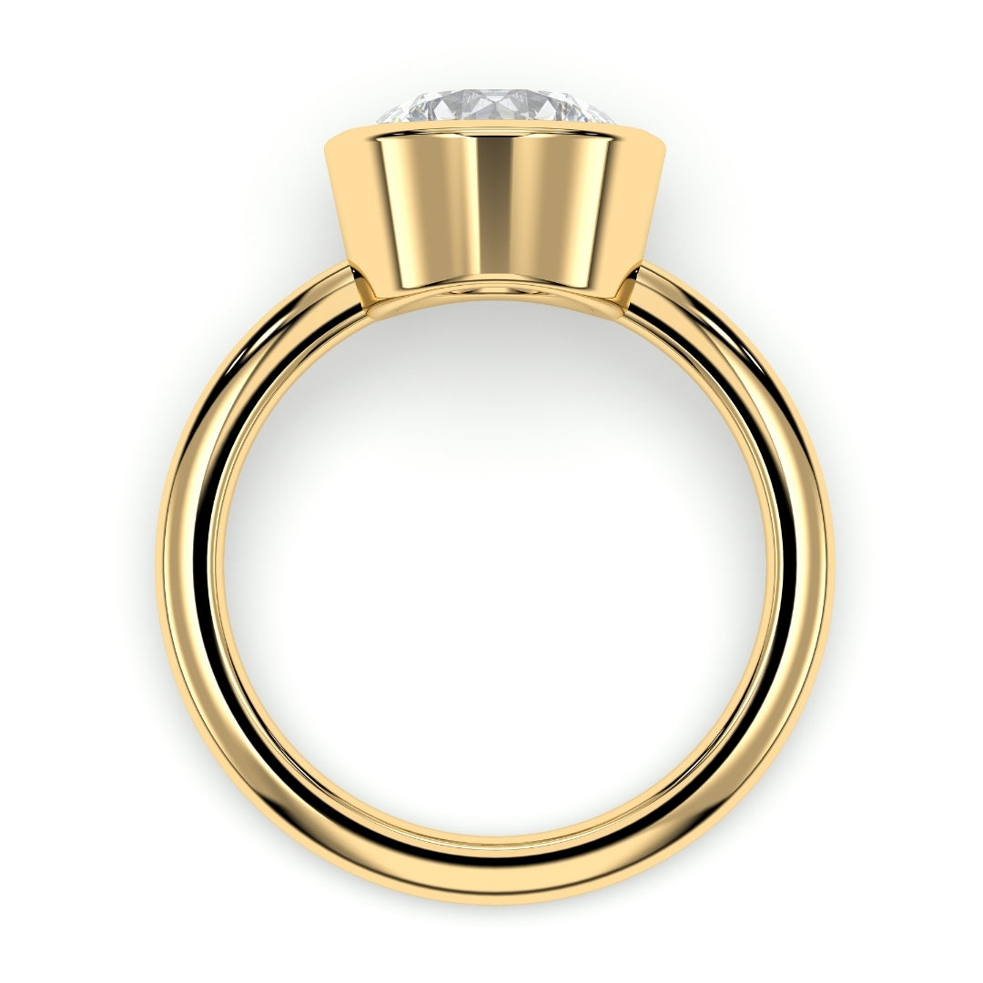 Round bezel-set solitaire engagement ring, moissanite stone in 18K Yellow Gold Vermeil