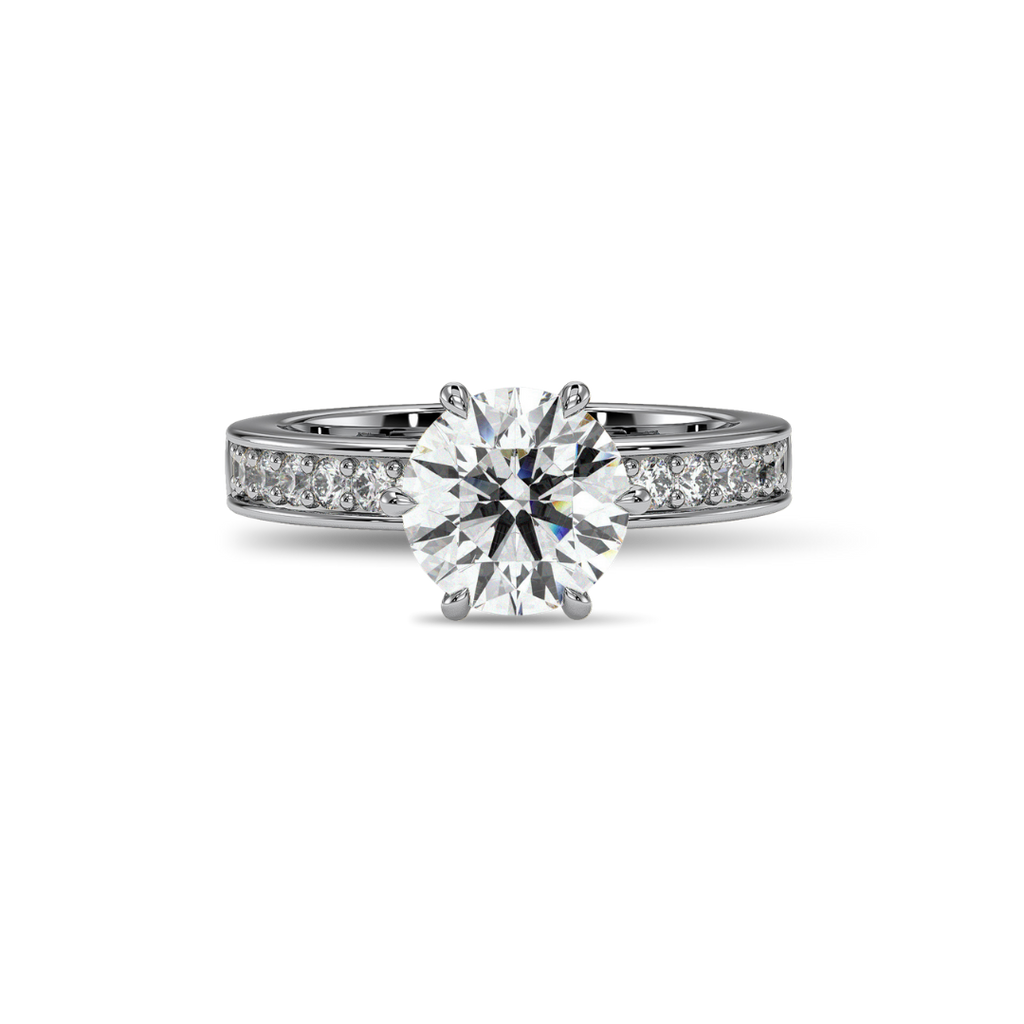 Round channel-set engagement ring, moissanite stones in 18K White Gold Vermeil
