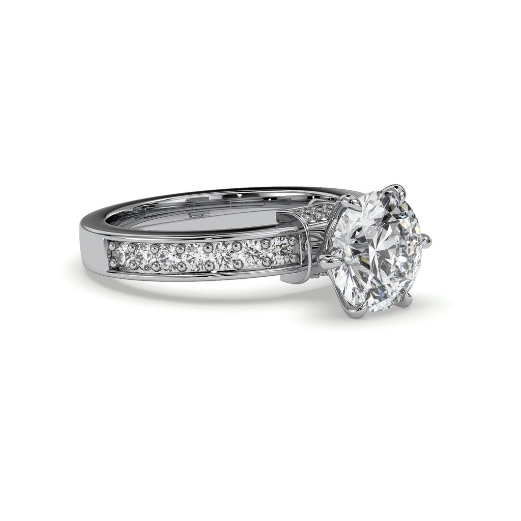 Round channel-set engagement ring, moissanite stones in 18K White Gold Vermeil