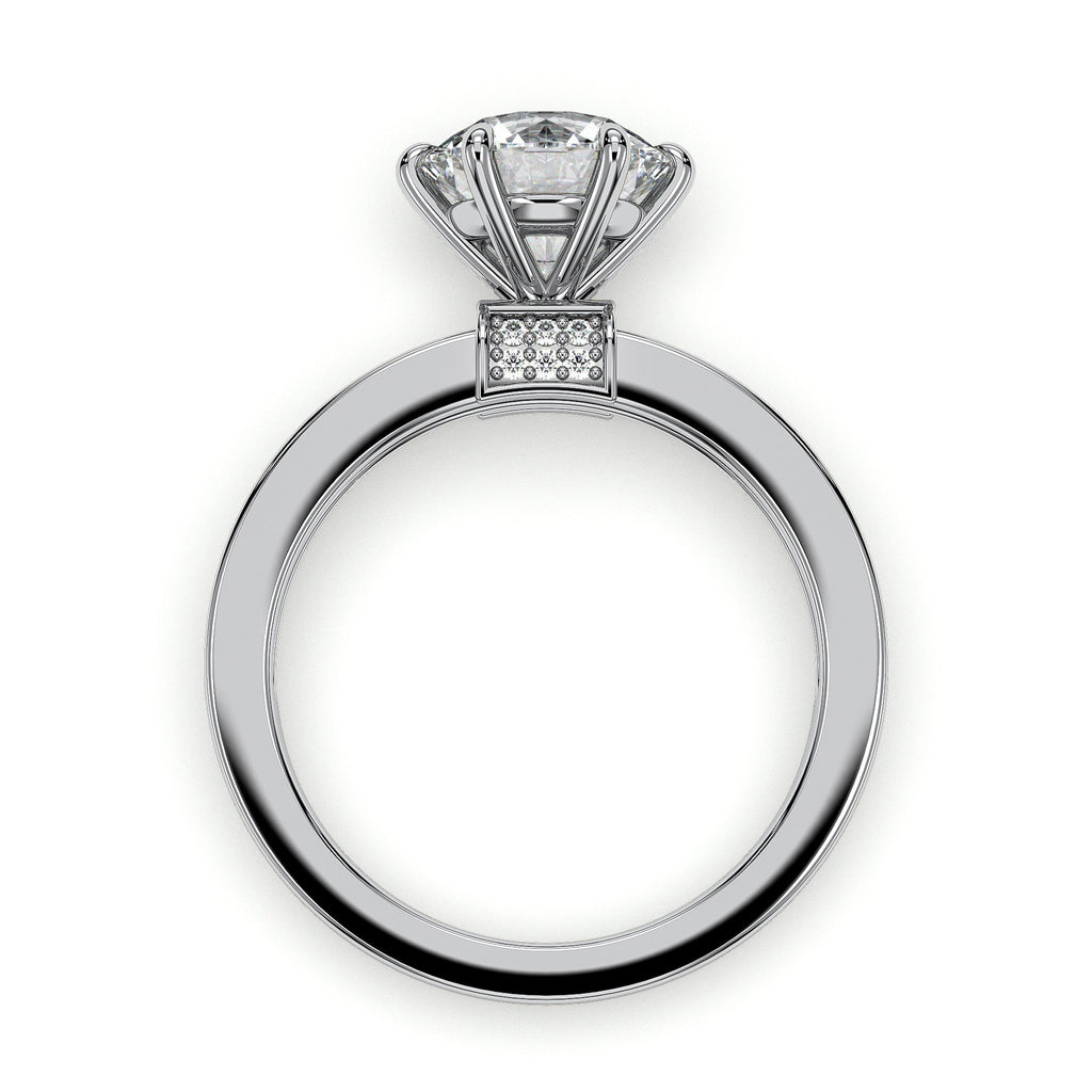 Round channel-set engagement ring, moissanite stones in 18K White Gold Vermeil