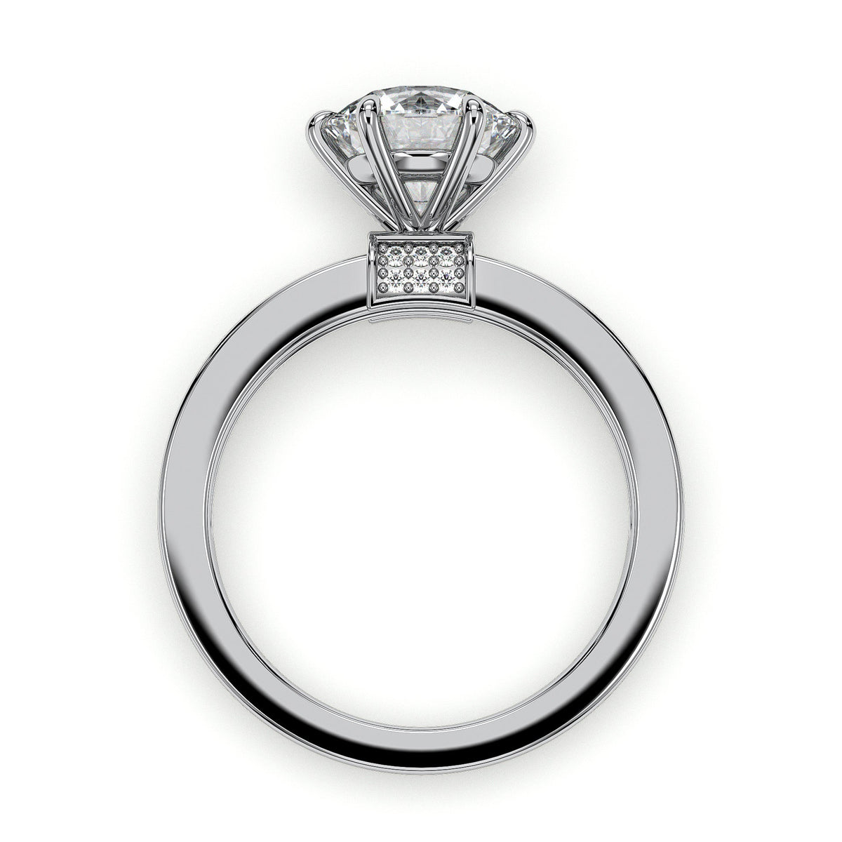Round channel-set engagement ring, moissanite stones in 18K White Gold Vermeil