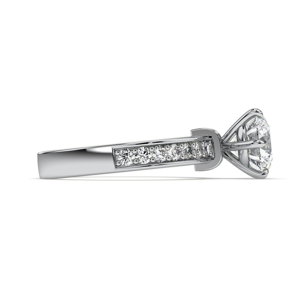 Round channel-set engagement ring, moissanite stones in 18K White Gold Vermeil