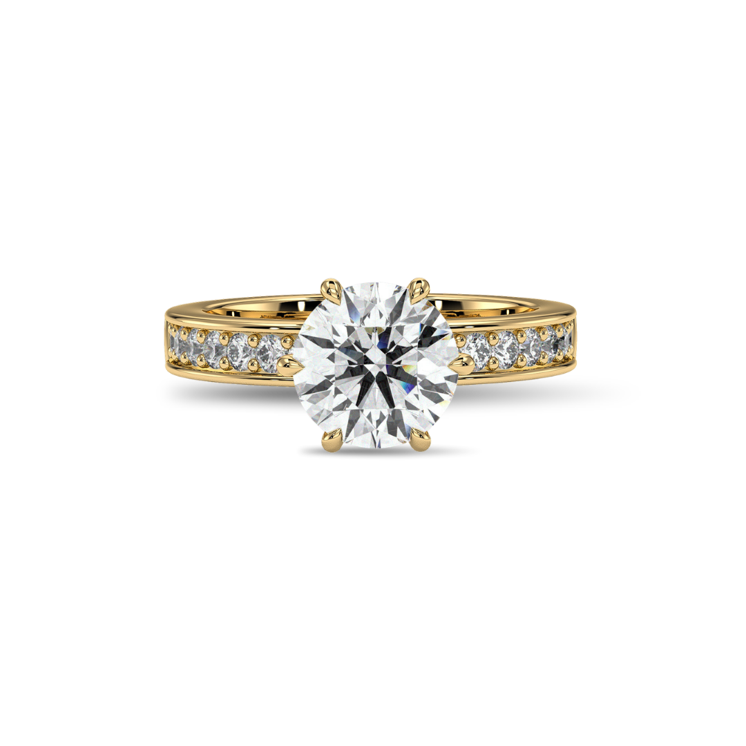 Round channel-set engagement ring, moissanite stones in 18K Yellow Gold Vermeil