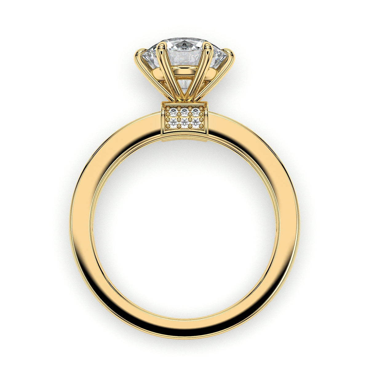 Round channel-set engagement ring, moissanite stones in 18K Yellow Gold Vermeil