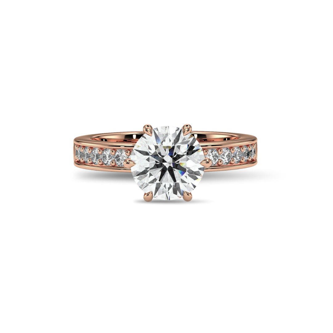 Round channel-set engagement ring, moissanite stones in 18K Rose Gold Vermeil