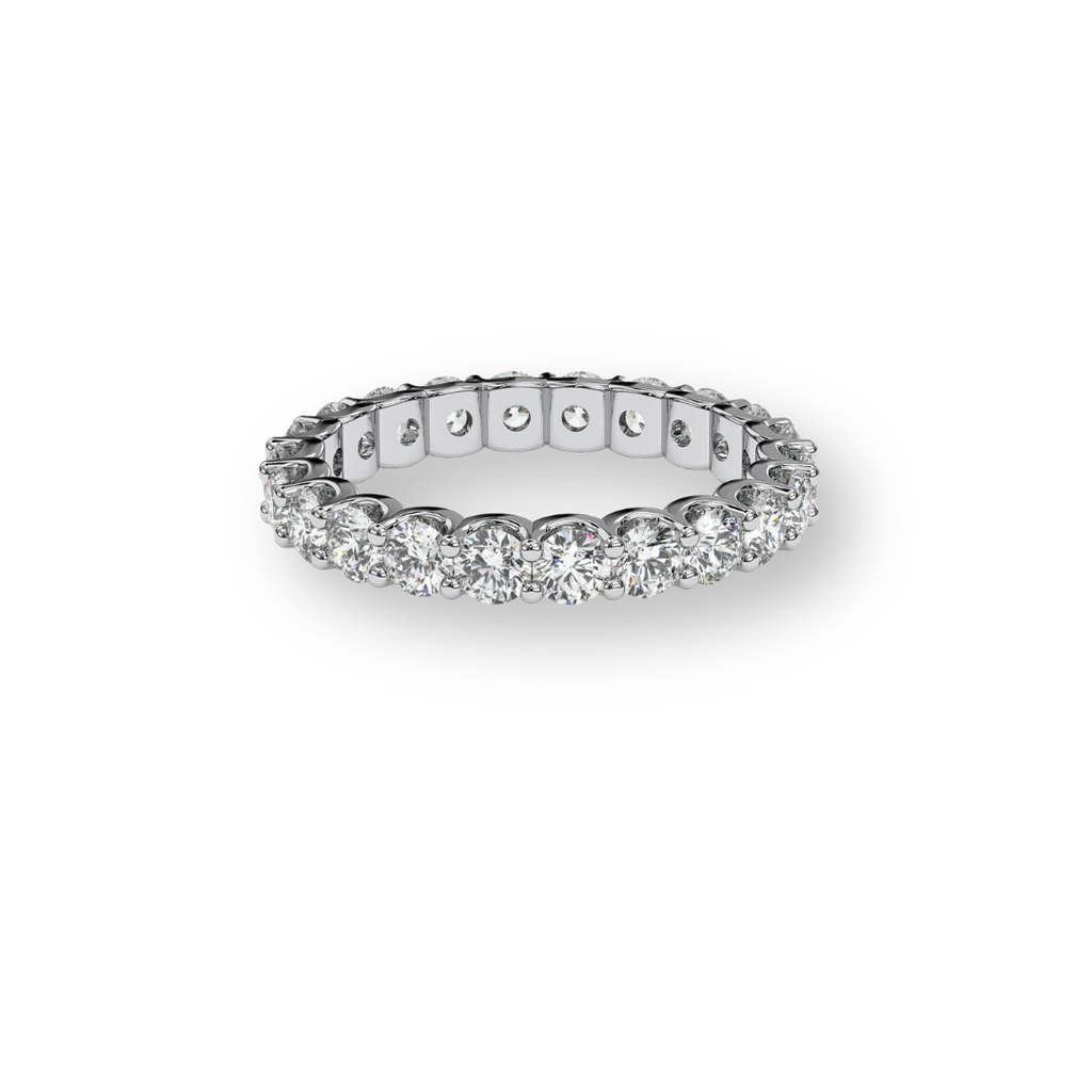 Round full eternity band, moissanite stones in 18K White Gold Vermeil