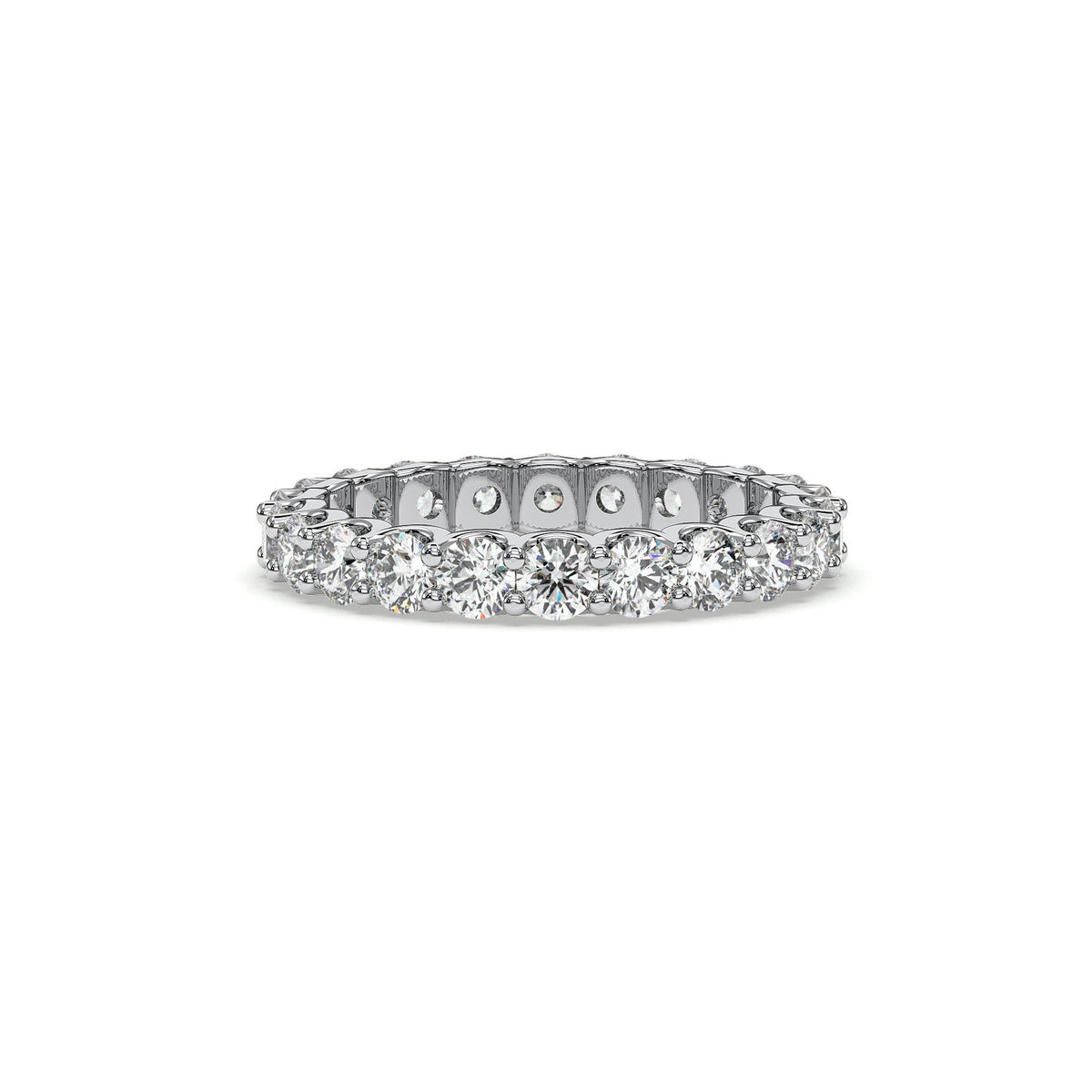 Round full eternity band, moissanite stones in 18K White Gold Vermeil