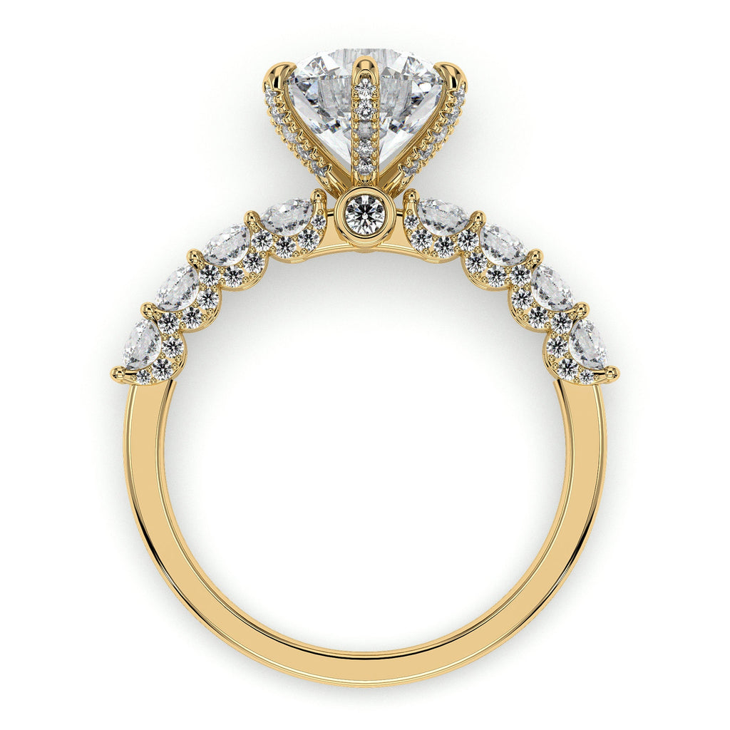 Round solitaire engagement ring with side stones, moissanite stones in 18K Yellow Gold Vermeil