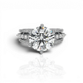 Round statement engagement ring with triple-row band, moissanite stones in 18K White Gold Vermeil