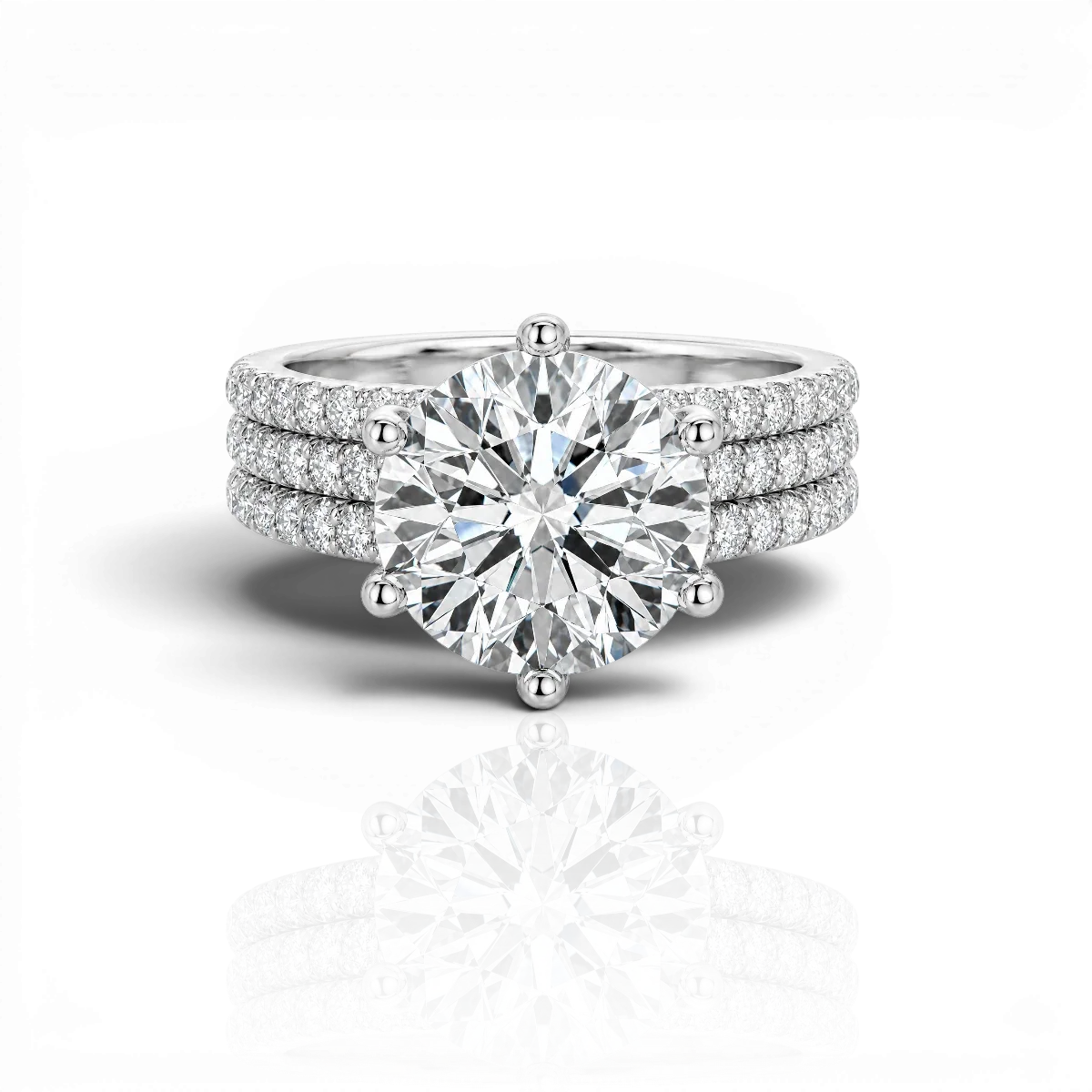 Round twisted pavé engagement ring, moissanite stones in 18K White Gold Vermeil