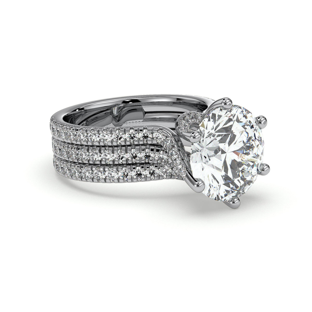 Round twisted pavé engagement ring, moissanite stones in 18K White Gold Vermeil