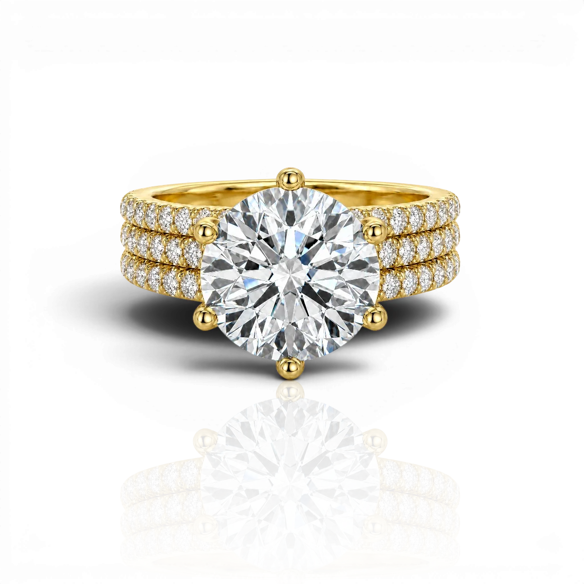 Round twisted pavé engagement ring, moissanite stones in 18K Yellow Gold Vermeil