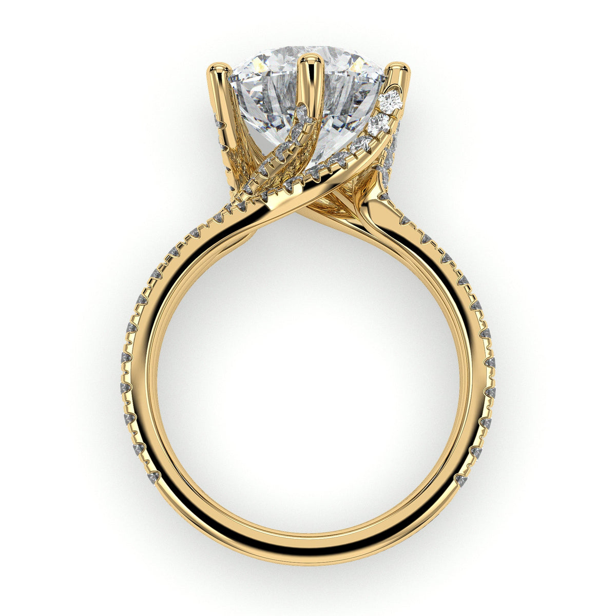 Round twisted pavé engagement ring, moissanite stones in 18K Yellow Gold Vermeil