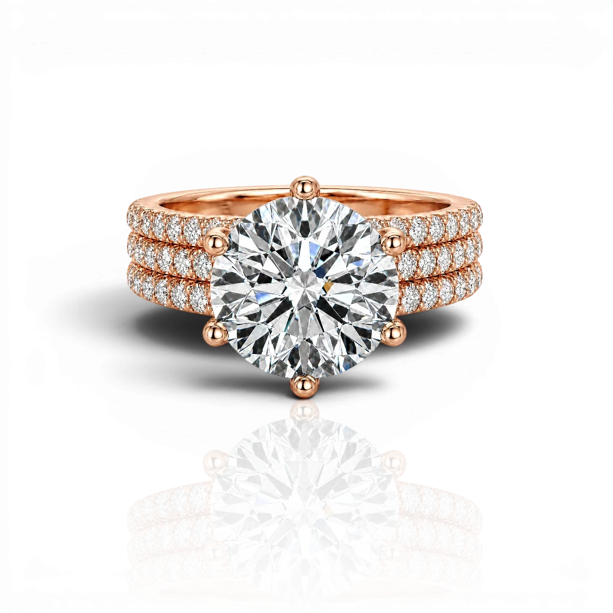 Round twisted pavé engagement ring, moissanite stones in 18K Rose Gold Vermeil