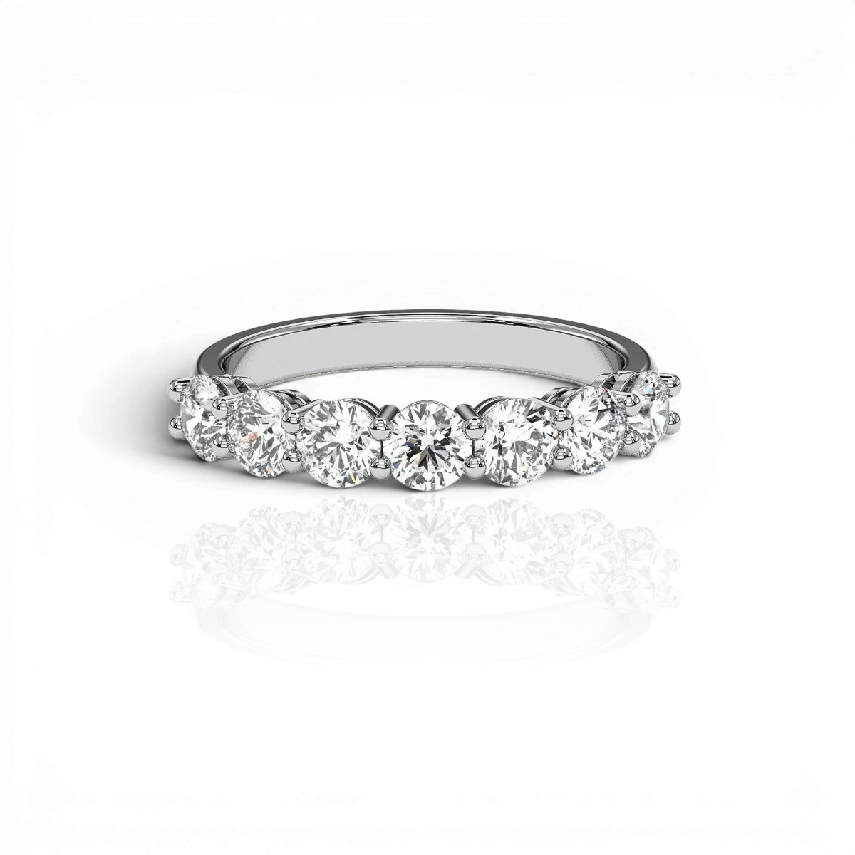 Seven-stone half eternity band, moissanite stones in 18K White Gold Vermeil