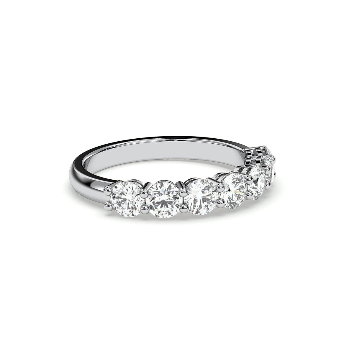 Seven-stone half eternity band, moissanite stones in 18K White Gold Vermeil
