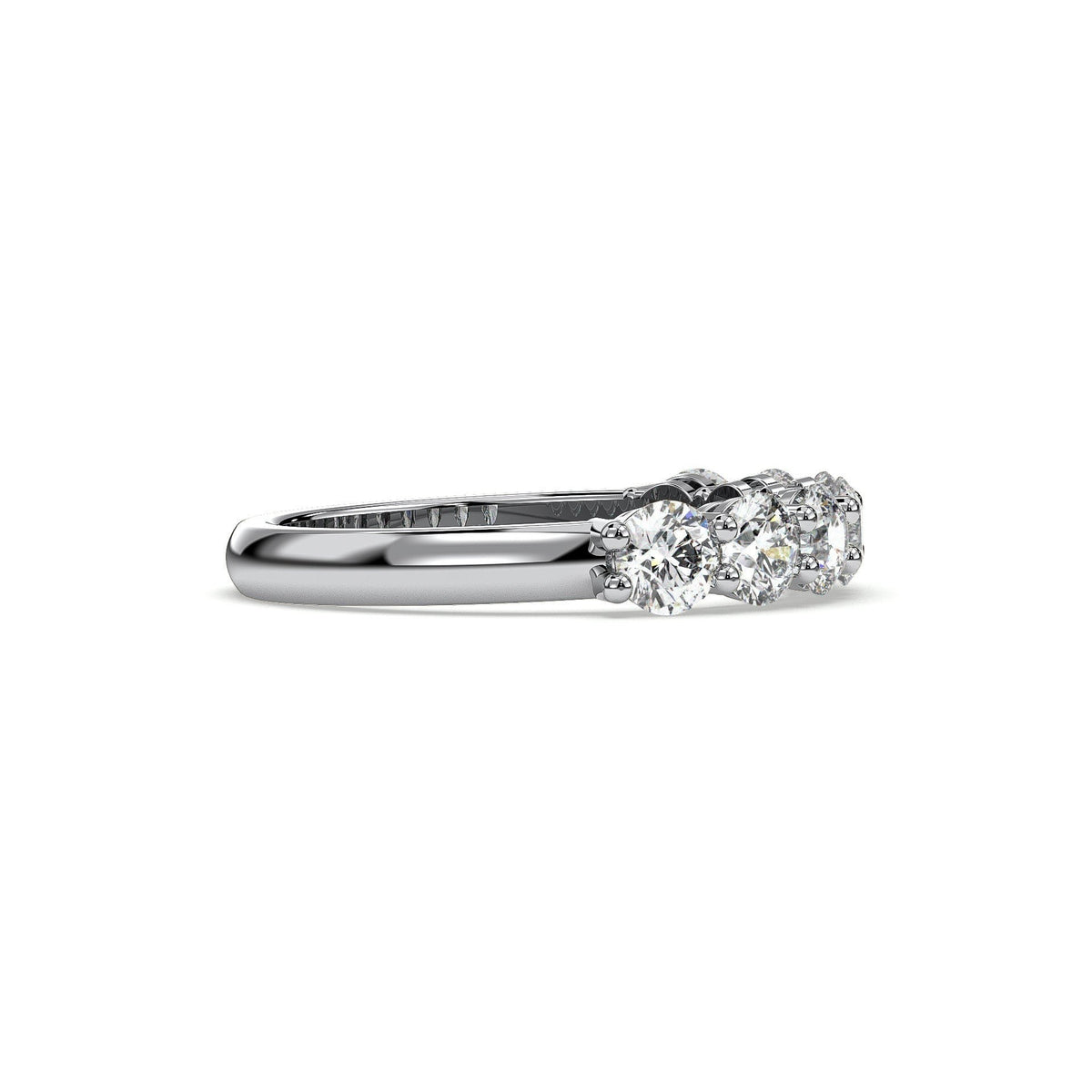 Seven-stone half eternity band, moissanite stones in 18K White Gold Vermeil