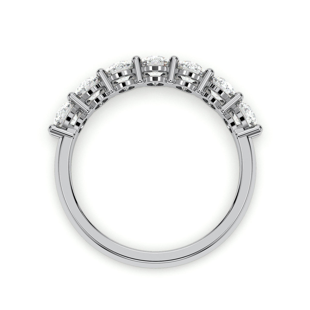 Seven-stone half eternity band, moissanite stones in 18K White Gold Vermeil