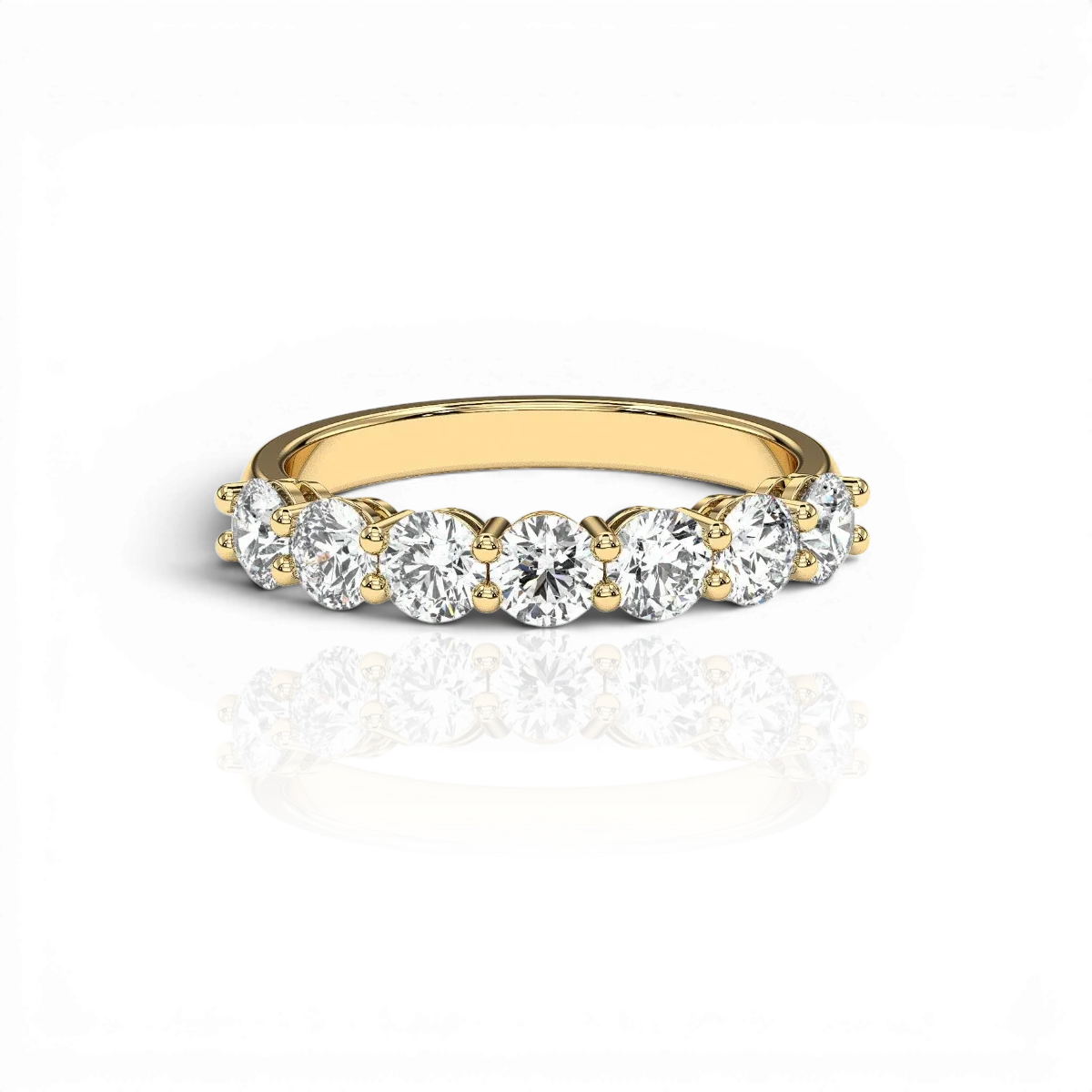 Seven-stone half eternity band, moissanite stones in 18K Yellow Gold Vermeil