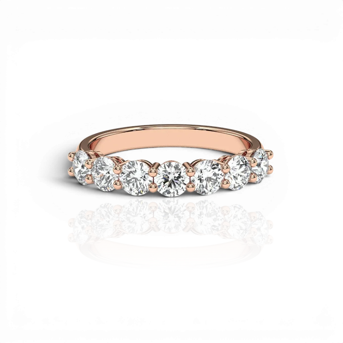 Seven-stone half eternity band, moissanite stones in 18K Rose Gold Vermeil