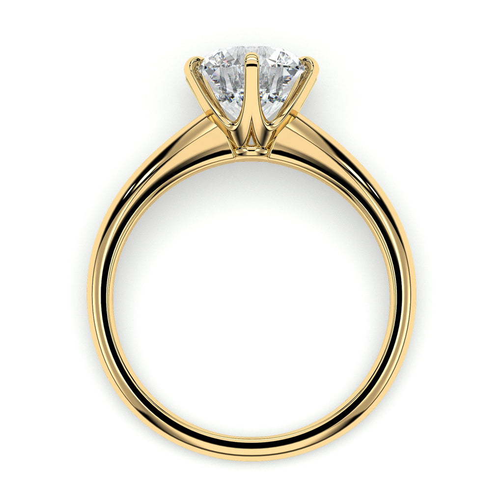 Six-prong round solitaire engagement ring, moissanite stone in 18K Yellow Gold Vermeil