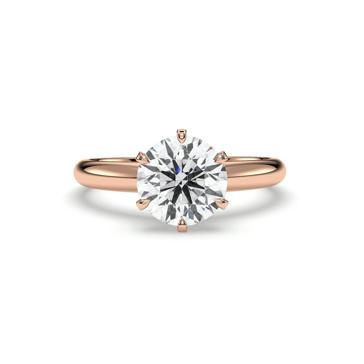 Six-prong round solitaire engagement ring, moissanite stone in 18K Rose Gold Vermeil