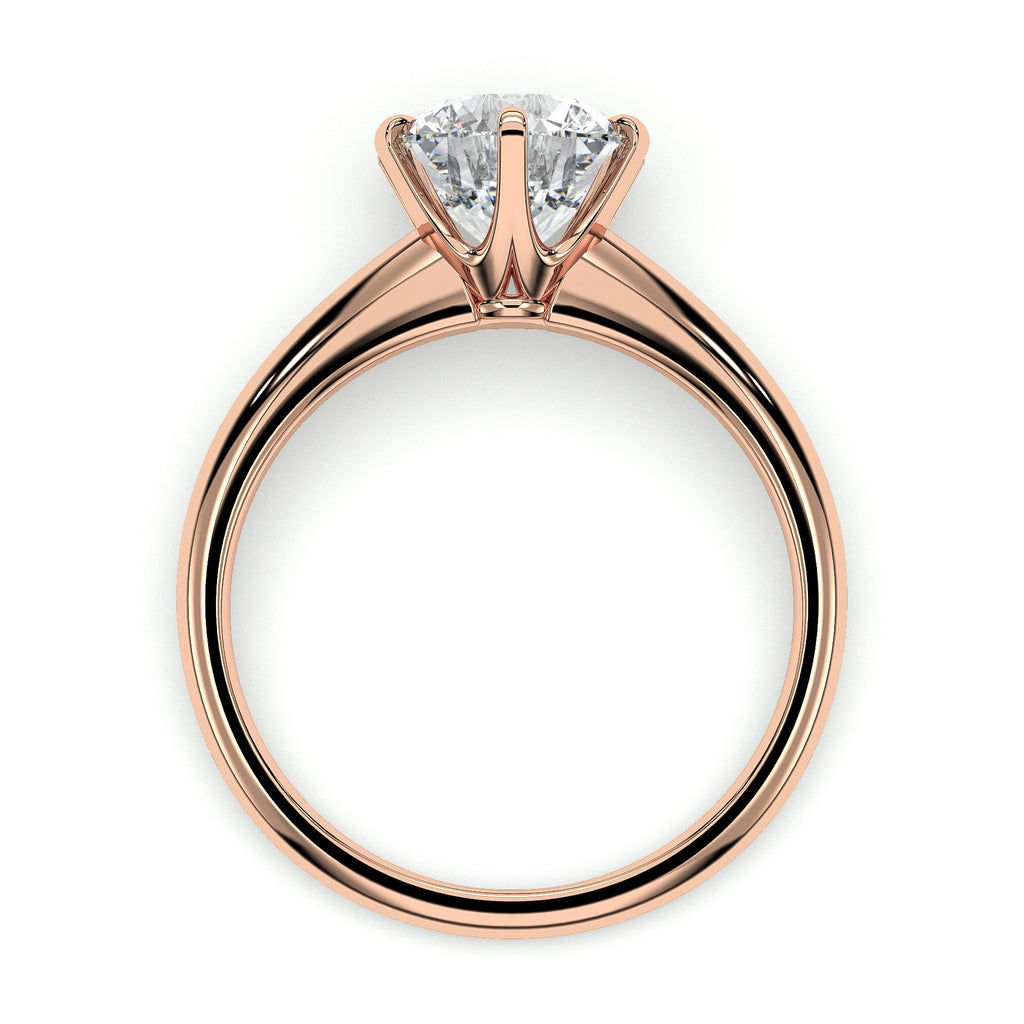 Six-prong round solitaire engagement ring, moissanite stone in 18K Rose Gold Vermeil