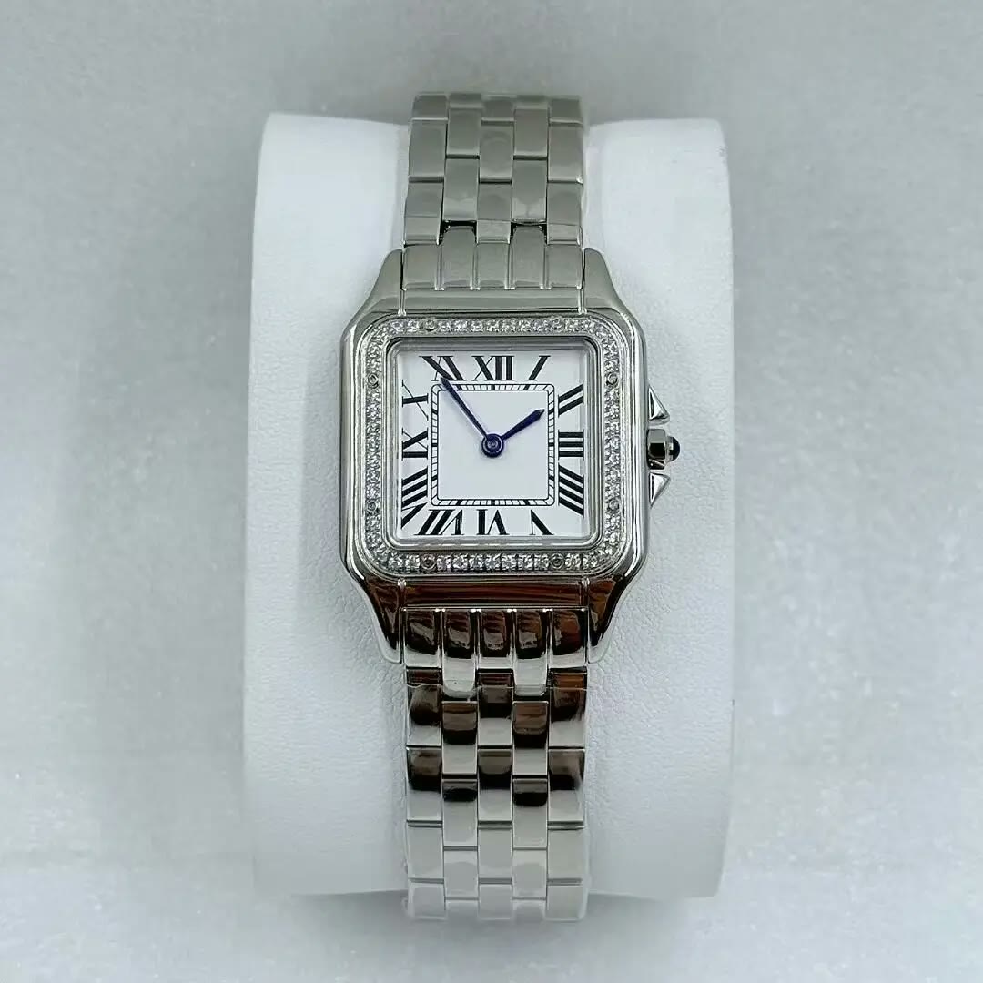 Square Link Watch with Crystal Bezel – Simone, Steel · White Dial