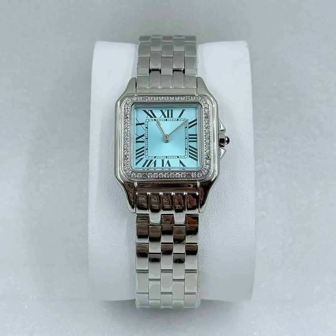 Square Link Watch with Crystal Bezel – Simone, Steel · Ice Blue Dial