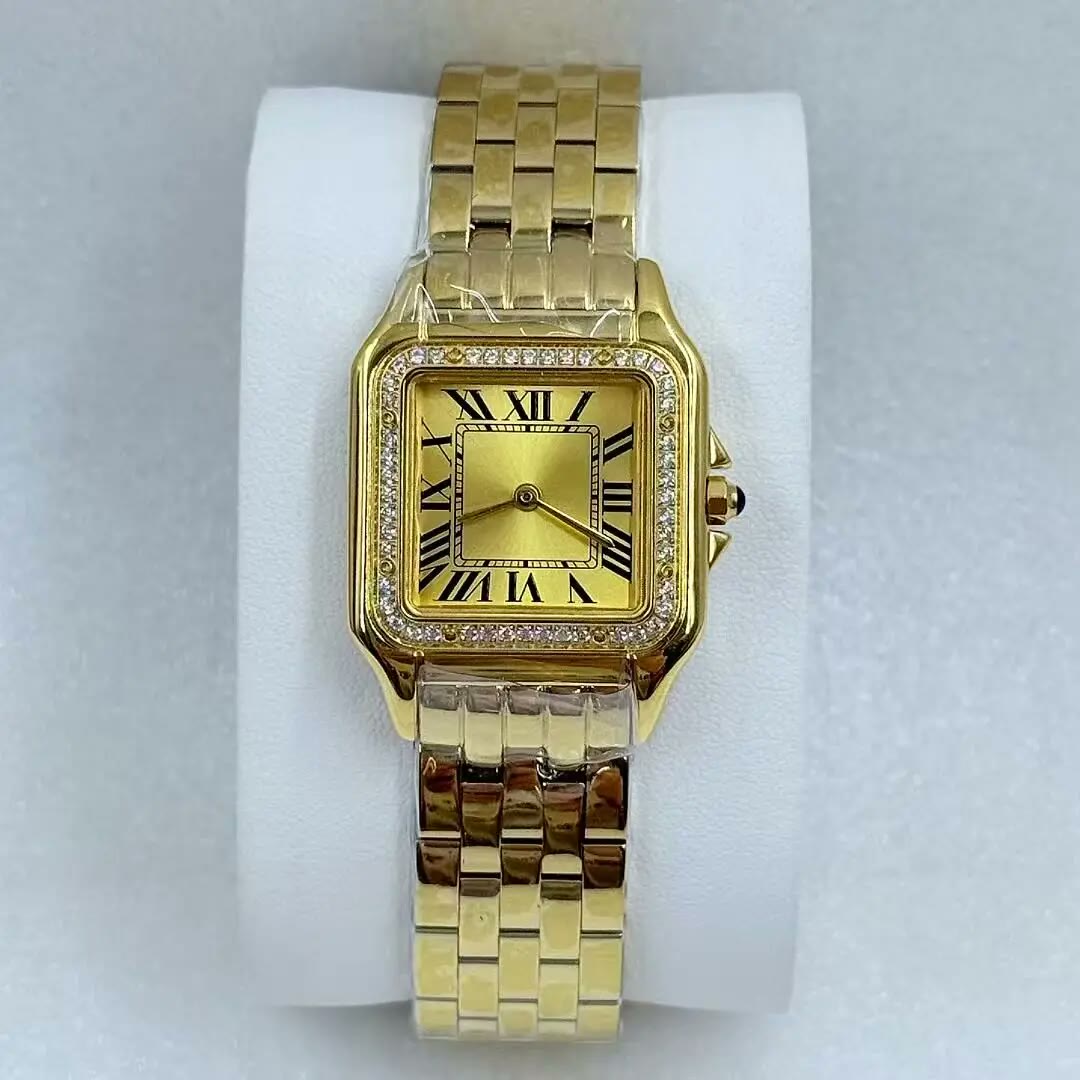 Square Link Watch with Crystal Bezel – Simone, Gold Tone · Champagne Dial