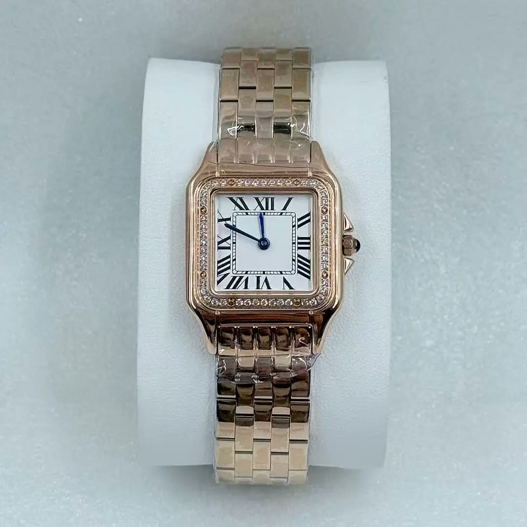 Square Link Watch with Crystal Bezel – Simone, Rose Gold Tone · White Dial